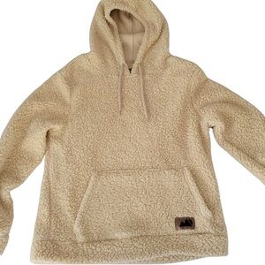 Brooklyn Cloth Beige Teddy Sherpa Hoodie Pullover Sweatshirt Kangaroo Pocket